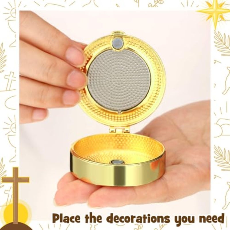 Pyx for Communion Host الكاثوليكية المصقولة بالذهب النحاسي اللاتيني الصليب Pyx/صندوق تذكار للكهنة المقدسين الشمامسة هدية مقدسة، 1.97 سم - Image 3