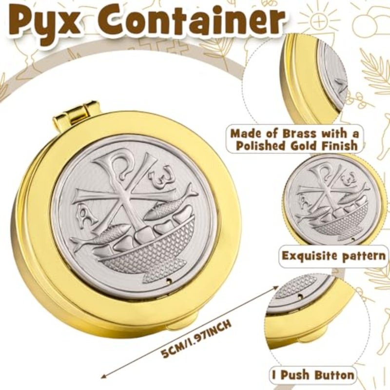 Pyx for Communion Host الكاثوليكية المصقولة بالذهب النحاسي اللاتيني الصليب Pyx/صندوق تذكار للكهنة المقدسين الشمامسة هدية مقدسة، 1.97 سم - Image 2