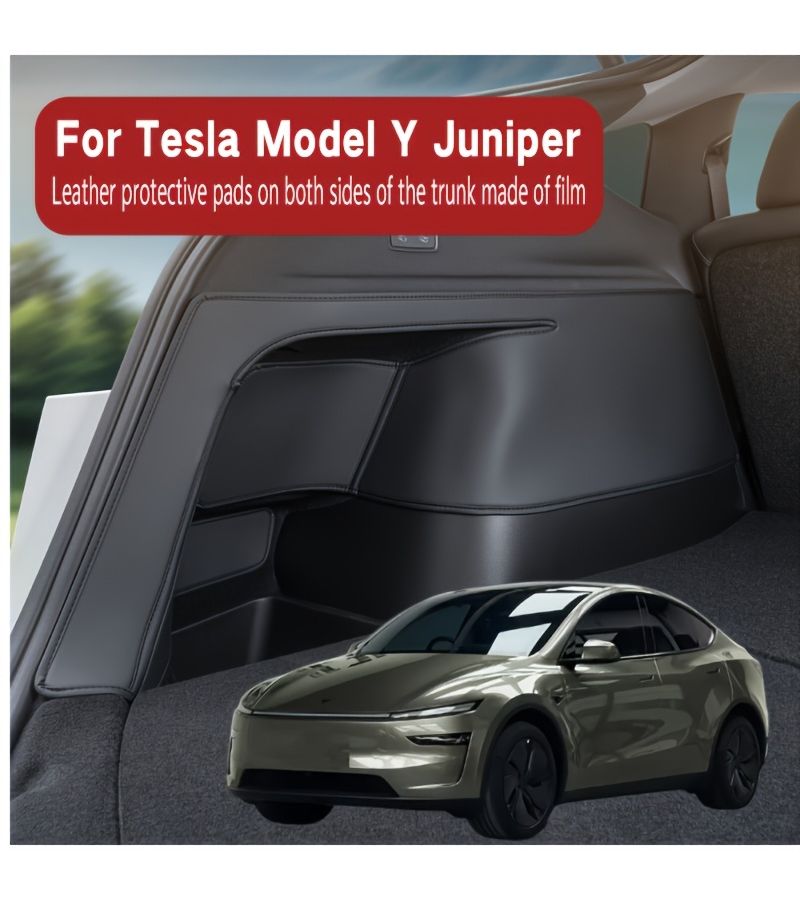 Trunk Side Protection Pads PU Leather Protective Pads for Tesla Model Y Juniper Black Easy Hook and Loop Installation - Image 1