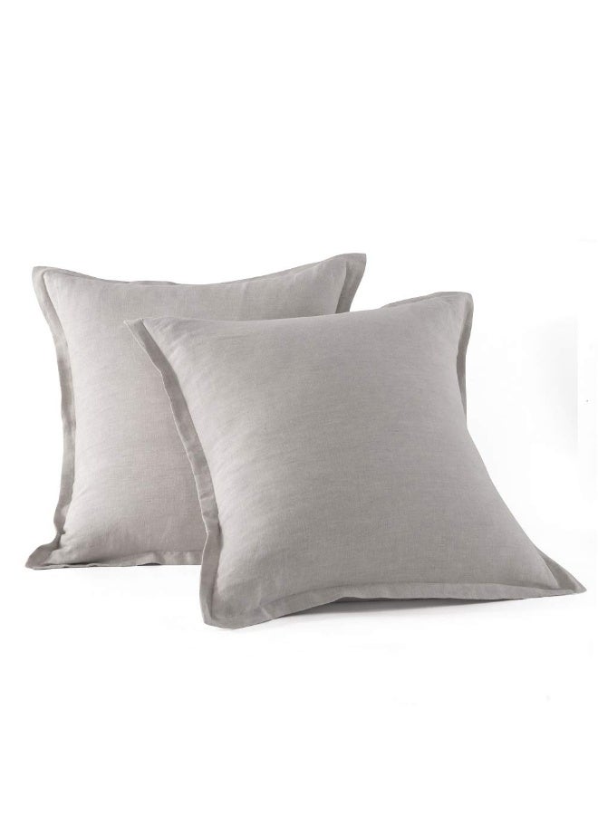 meadow park Stone Washed French Linen European Pillow Shams, Set of 2 Pieces, 26 inches x 26 inches Square Euro Sham, Super Soft, 1 inches Flange, Natural Color - Image 1
