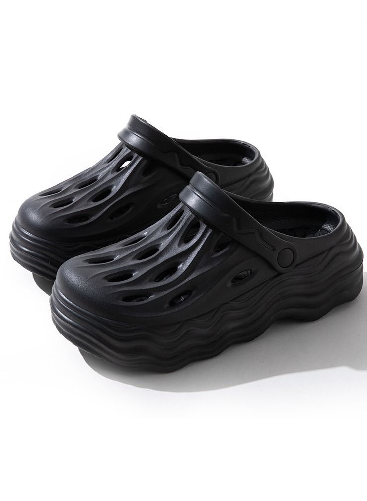 Loquat Comfortable Solid Color Thick Soled Casual Beach Sandals Outdoor Non Slip Closed Toe Soft Soled Sandals Black