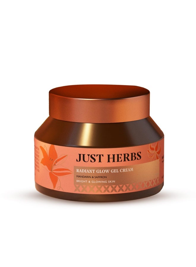 Just Herbs Radiant Glow Face Gel Cream | For Bright & Glowing Skin | 72H Moisture Lock & Hydro Boost Technology Oil-free Day Moisturiser | Mandarin, Saffron, Vitamin C, Niacinamide| All Skin Types - Image 1