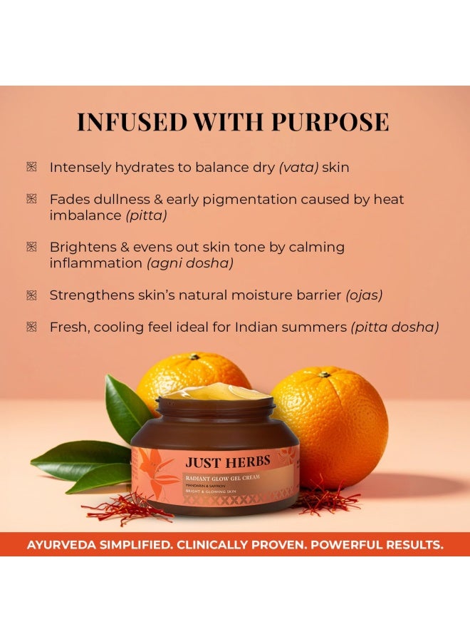 Just Herbs Radiant Glow Face Gel Cream | For Bright & Glowing Skin | 72H Moisture Lock & Hydro Boost Technology Oil-free Day Moisturiser | Mandarin, Saffron, Vitamin C, Niacinamide| All Skin Types - Image 4