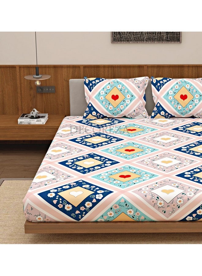 DECOREZA 320 TC Cotton Feel Glace Cotton Printed Elastic Fitted Queen Size Double Bed Bedsheet with 2 Pillow Covers|Fitted Bedsheets Queen Size 78 x 60 x 10 Inches (Damask Rangoli), Multicolor - Image 4