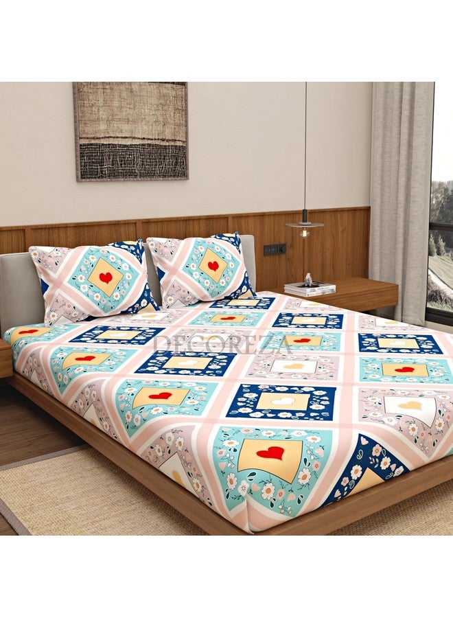 DECOREZA 320 TC Cotton Feel Glace Cotton Printed Elastic Fitted Queen Size Double Bed Bedsheet with 2 Pillow Covers|Fitted Bedsheets Queen Size 78 x 60 x 10 Inches (Damask Rangoli), Multicolor - Image 3