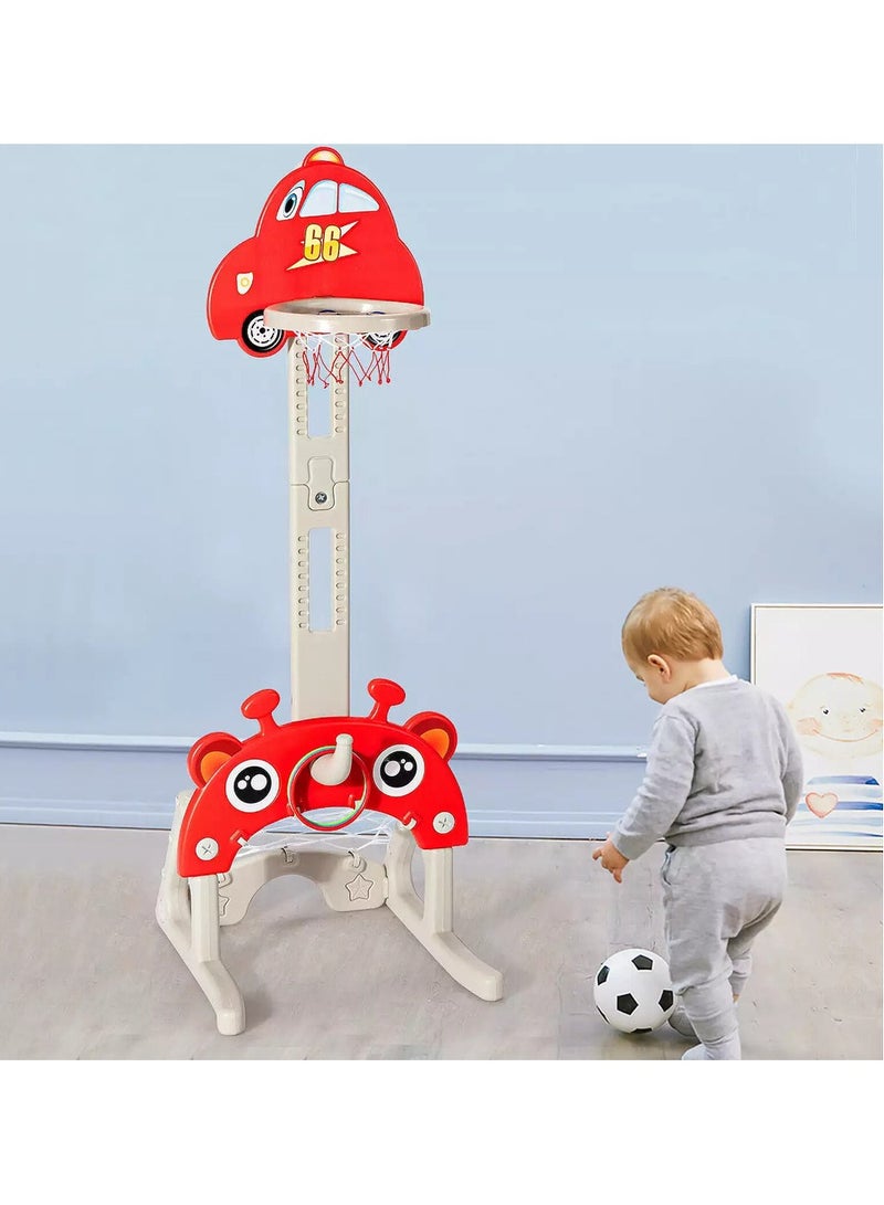 فول جوي مجموعة كرة السلة 3 في 1 على شكل سيارة تجمع بين لعبة كرة السلة و كرة القدم ولعبة الرمي الدائري ,أحمر - Image 2