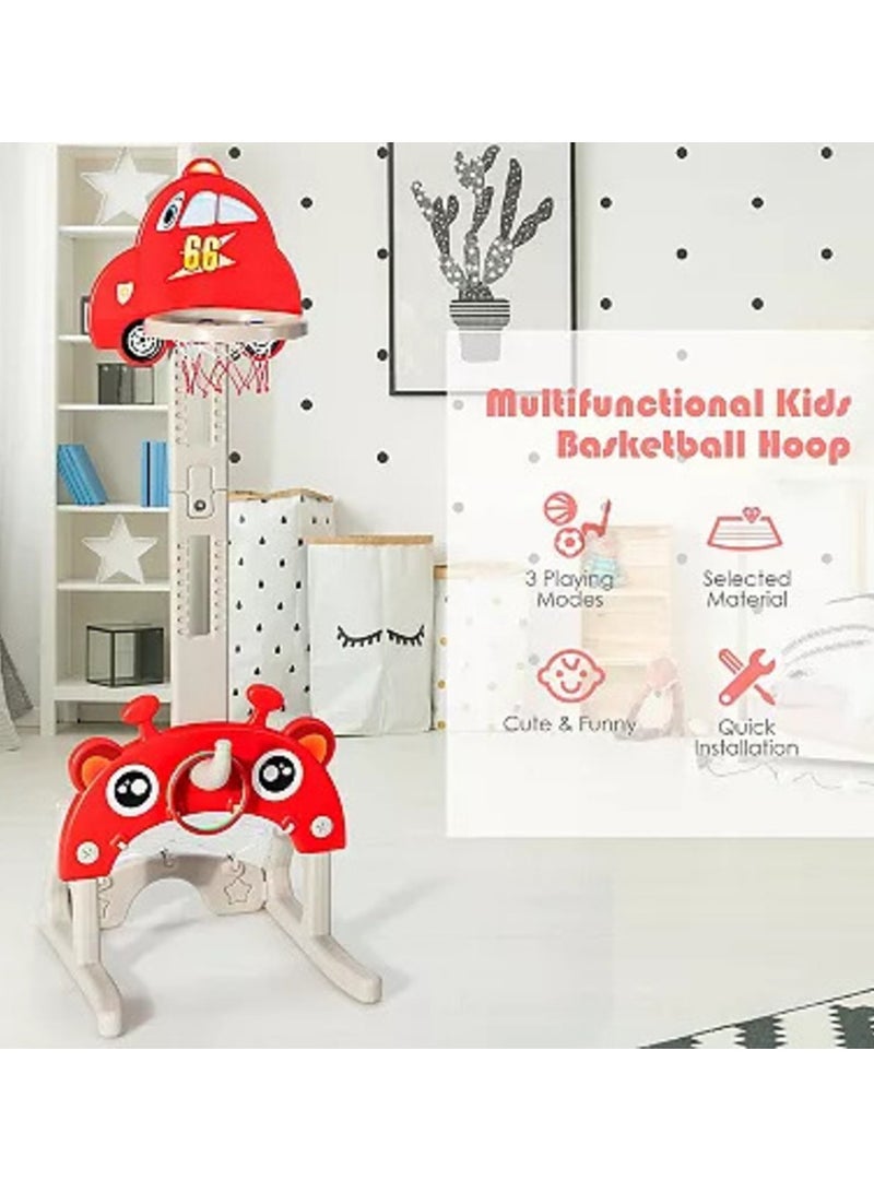 فول جوي مجموعة كرة السلة 3 في 1 على شكل سيارة تجمع بين لعبة كرة السلة و كرة القدم ولعبة الرمي الدائري ,أحمر - Image 3