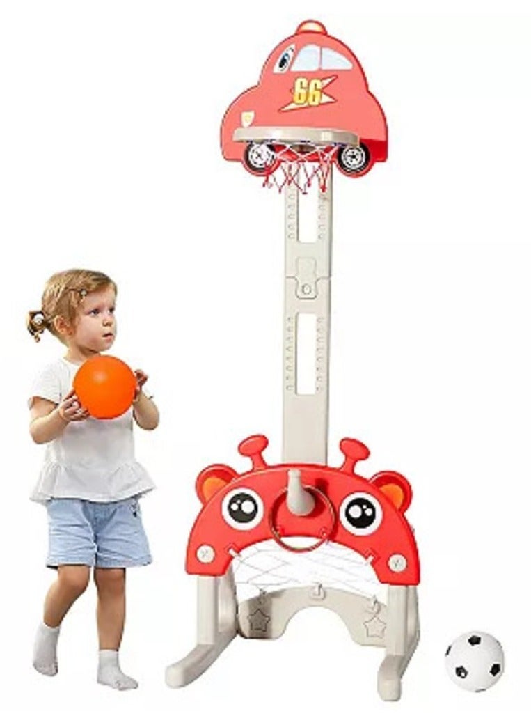 فول جوي مجموعة كرة السلة 3 في 1 على شكل سيارة تجمع بين لعبة كرة السلة و كرة القدم ولعبة الرمي الدائري ,أحمر - Image 4
