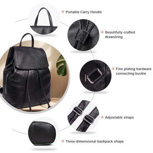 BOYATU Leather Backpack Purse for Women: Casual Genuine Leather Handbags for Travel - Fashion Designer Shoulder Bags for Work (Black) - Image 5