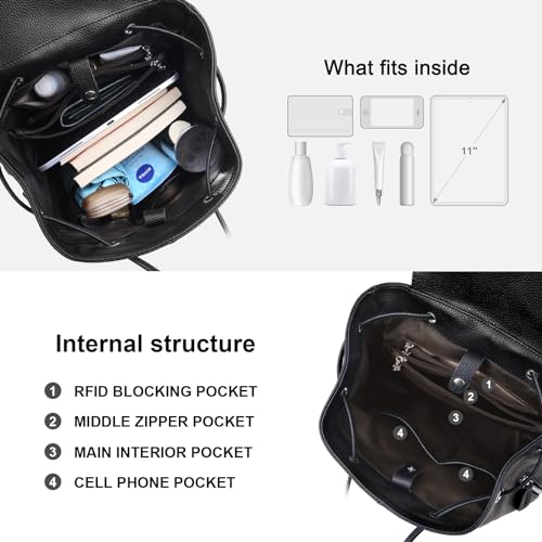 BOYATU Leather Backpack Purse for Women: Casual Genuine Leather Handbags for Travel - Fashion Designer Shoulder Bags for Work (Black) - Image 3
