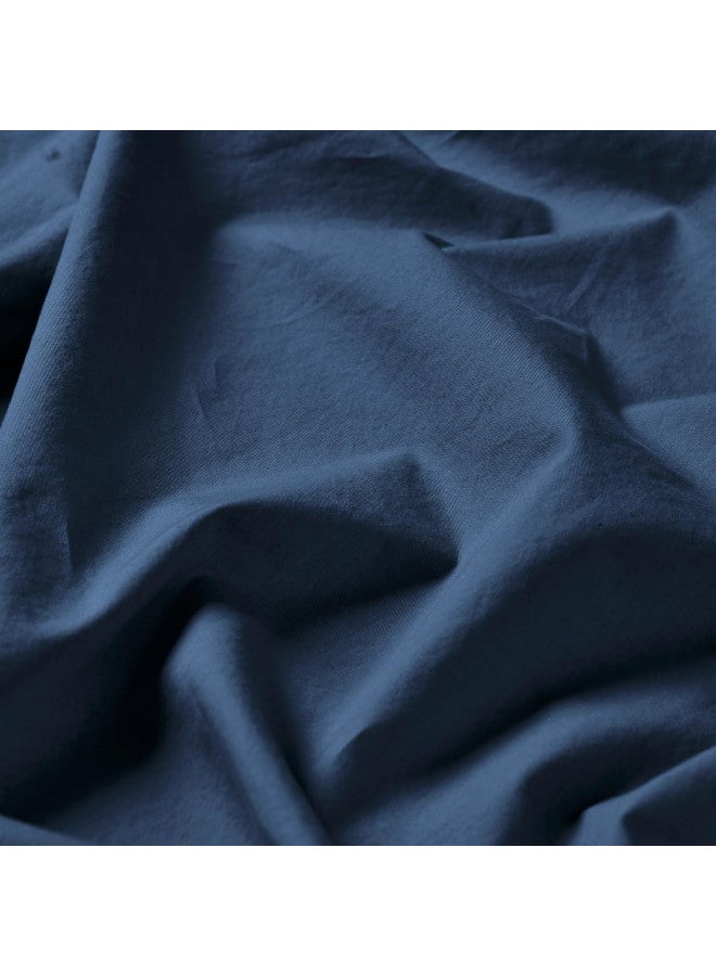 PHF PHF 100% Garment Washed Cotton Fitted Sheet Queen Size - Cozy Cloud Soft Linen Like Bottom Sheet Only with Elastic Deep Pockets, Easy Fit Breathable Warm not Shrink,60"x 80",Navy Blue, No Pillowcase  - Image 1