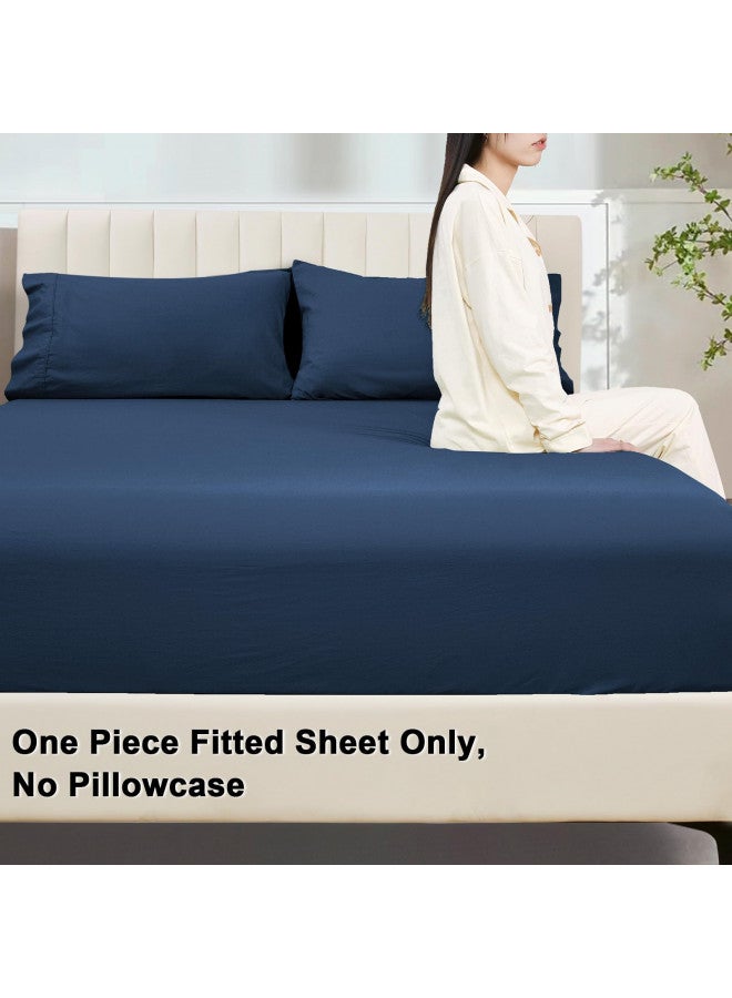 PHF PHF 100% Garment Washed Cotton Fitted Sheet Queen Size - Cozy Cloud Soft Linen Like Bottom Sheet Only with Elastic Deep Pockets, Easy Fit Breathable Warm not Shrink,60"x 80",Navy Blue, No Pillowcase  - Image 2