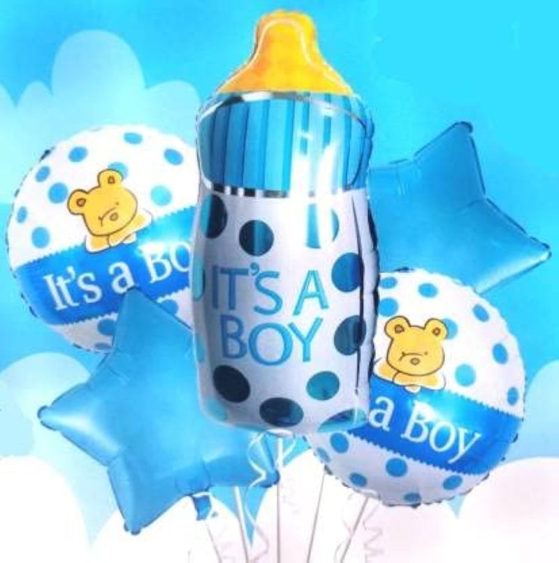 HK balloons Pack Of 5Pcs Baby Shower Baby Boy Bottle Foil Toy Balloons For Baby Shower Decorations|Multicolor - Image 3