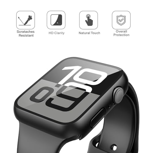 Misxi 2 Pack Tempered Glass Case Compatible for Apple Watch Series 11 Series 10 42mm, Hard PC Screen Protector Ultra-Thin Lightweight Scratch-Resistant Cover for iWatch, 1 Black + 1 Transparent - Image 3