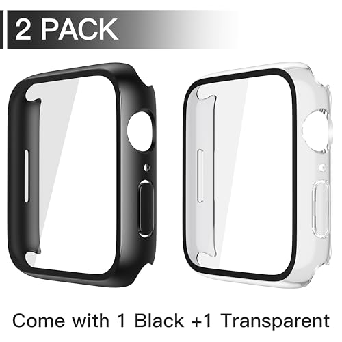 Misxi 2 Pack Tempered Glass Case Compatible for Apple Watch Series 11 Series 10 42mm, Hard PC Screen Protector Ultra-Thin Lightweight Scratch-Resistant Cover for iWatch, 1 Black + 1 Transparent - Image 2