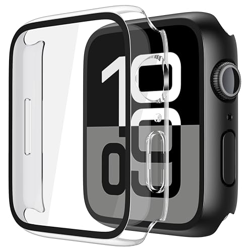Misxi 2 Pack Tempered Glass Case Compatible for Apple Watch Series 11 Series 10 42mm, Hard PC Screen Protector Ultra-Thin Lightweight Scratch-Resistant Cover for iWatch, 1 Black + 1 Transparent - Image 1