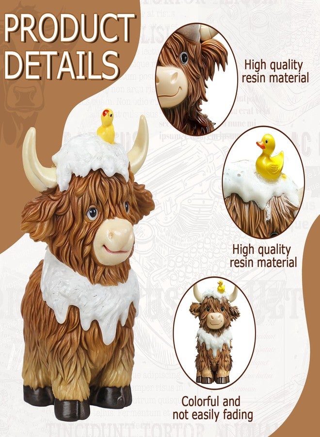 Burbell 2 Pack Highland Cow Resin Figurine Spring Highland Cow Gnomes with Flower for Spring Garden Table Shelf Home Decor Calf Gnome Herd Gifts(Bathroom) - Image 4