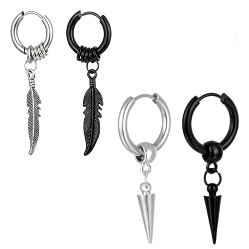 FFZDENA 2 Pairs Ear ringsfor Men, Stainless Steel Feather Shape Stud Earrings, Hypoallergenic Mens Ear Studs, Fashion Accessory for Teenage Boys and Young Adult Men - Image 1