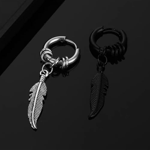 FFZDENA 2 Pairs Ear ringsfor Men, Stainless Steel Feather Shape Stud Earrings, Hypoallergenic Mens Ear Studs, Fashion Accessory for Teenage Boys and Young Adult Men - Image 5