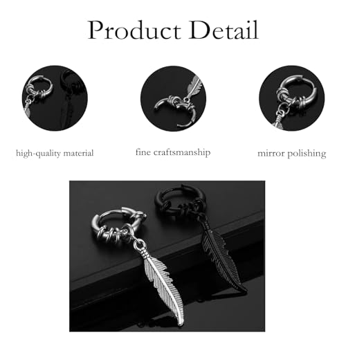 FFZDENA 2 Pairs Ear ringsfor Men, Stainless Steel Feather Shape Stud Earrings, Hypoallergenic Mens Ear Studs, Fashion Accessory for Teenage Boys and Young Adult Men - Image 3