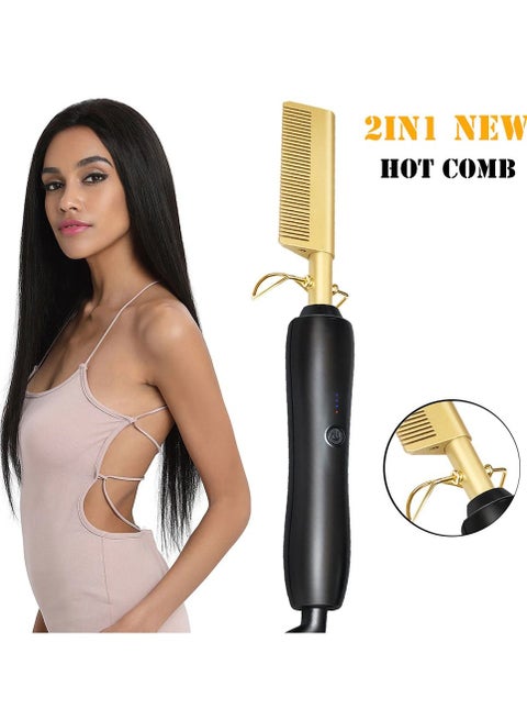 Ceramic Electric Hair Curling Iron Heat Comb Straightener Straightening Brush Wet & Dry Use