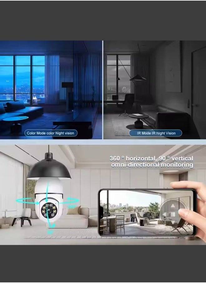 DUSALA (Pack of 2)1080p 4mp Color Night Vision Two-Way Audio 360 Degree Ip Network Surveil Wireless Home Security Cctv Wifi Bulb Camera Wireless Light and provide 360°Panoramic Security Outdoor Surveillance - Image 4