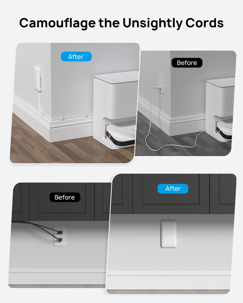 TROND Flat Outlet Cover Extender - 6FT Flat Extension Cord with 8 Outlet and 4 USB, Ultra-Thin Power Strip Cord Concealer with 1700 Surge Protector, Idea for Home Improvement to Hide TV Messy Cord - Image 2