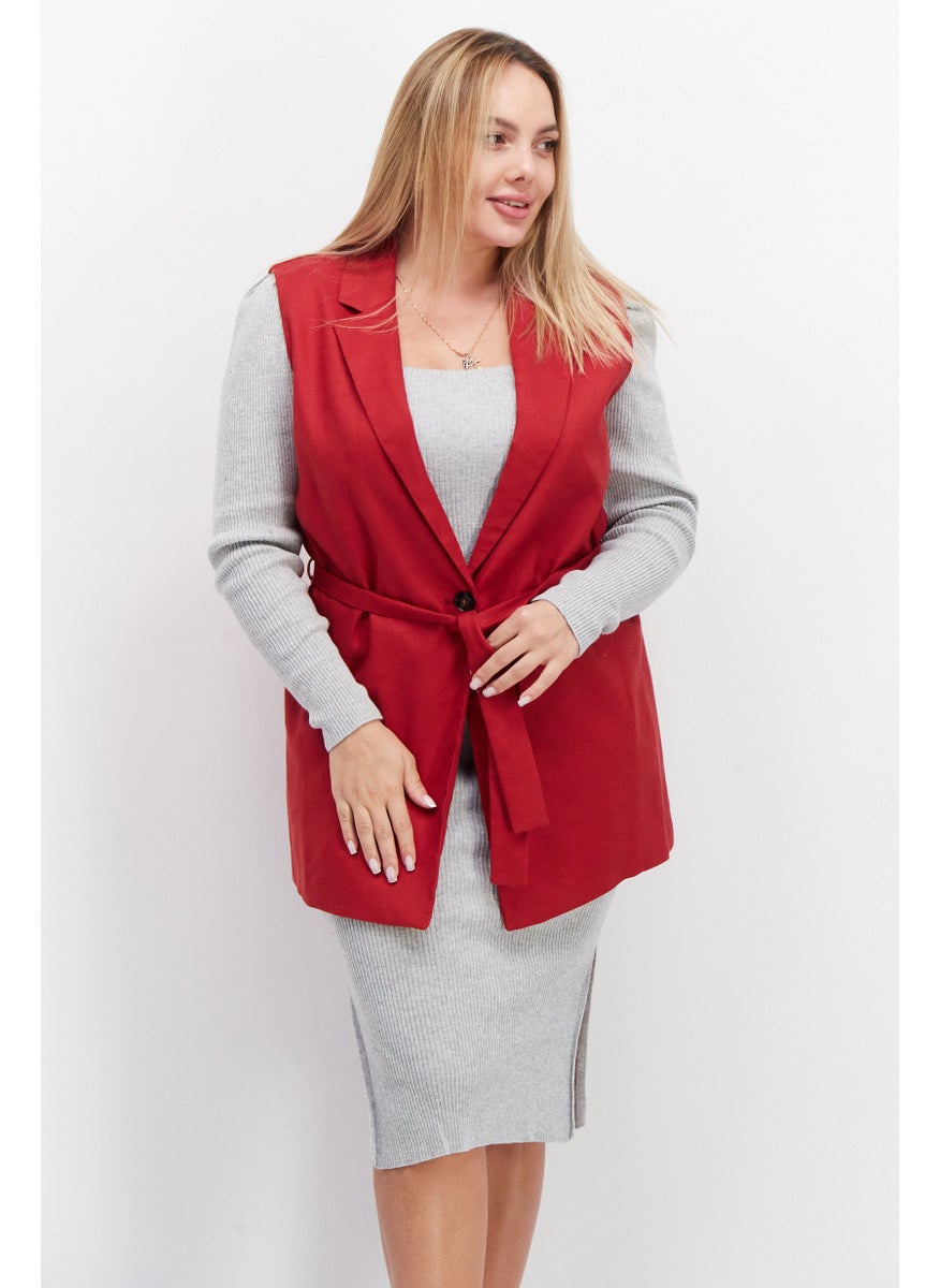 GERRY WEBER Women Notched Collar Belted Sleeveless Blazer Vest, Red  - Image 1