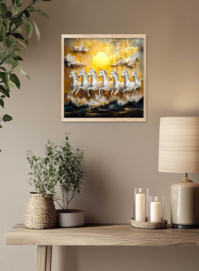HOTHOUSE 7 Horses Vastu Frame Wall Art Painting for Living Room Bedroom Office Home Décor | Seven Running Vastu Lucky Horse Rising Sun Painting Wall Décor Size (19X25 inch) - Image 4