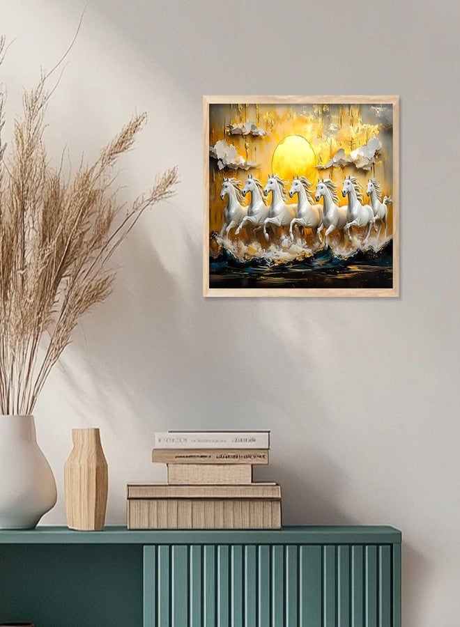 HOTHOUSE 7 Horses Vastu Frame Wall Art Painting for Living Room Bedroom Office Home Décor | Seven Running Vastu Lucky Horse Rising Sun Painting Wall Décor Size (19X25 inch) - Image 5