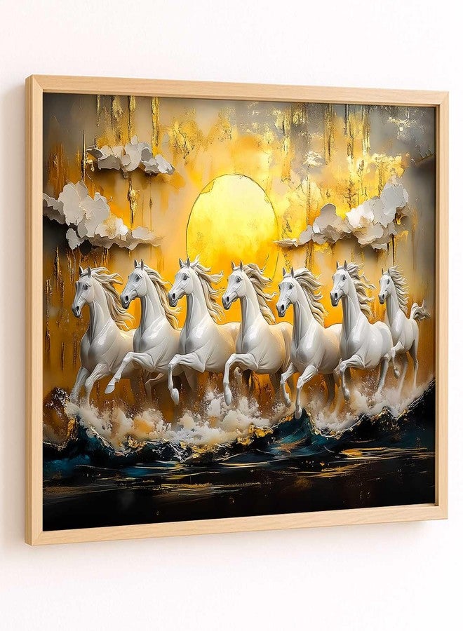 HOTHOUSE 7 Horses Vastu Frame Wall Art Painting for Living Room Bedroom Office Home Décor | Seven Running Vastu Lucky Horse Rising Sun Painting Wall Décor Size (19X25 inch) - Image 1