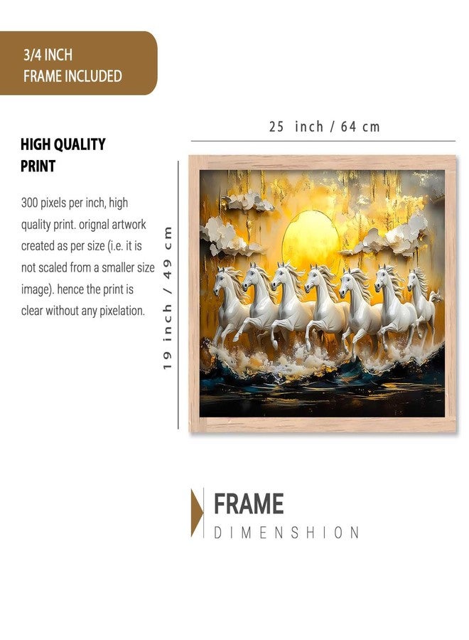 HOTHOUSE 7 Horses Vastu Frame Wall Art Painting for Living Room Bedroom Office Home Décor | Seven Running Vastu Lucky Horse Rising Sun Painting Wall Décor Size (19X25 inch) - Image 2