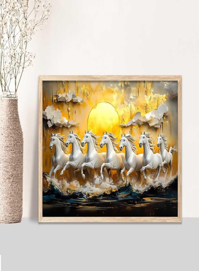 HOTHOUSE 7 Horses Vastu Frame Wall Art Painting for Living Room Bedroom Office Home Décor | Seven Running Vastu Lucky Horse Rising Sun Painting Wall Décor Size (19X25 inch) - Image 3