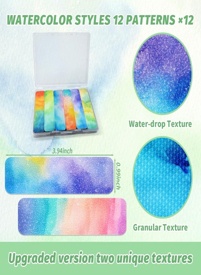 TOEMUR 72 Pieces Calm Strips Anxiety Sensory Stickers with Storage Box 2 Textured Surface Adhesives Fidget Strips for Office & Classroom Desk Relieve Adult & Teen Stress (Watercolor Style) - Image 2