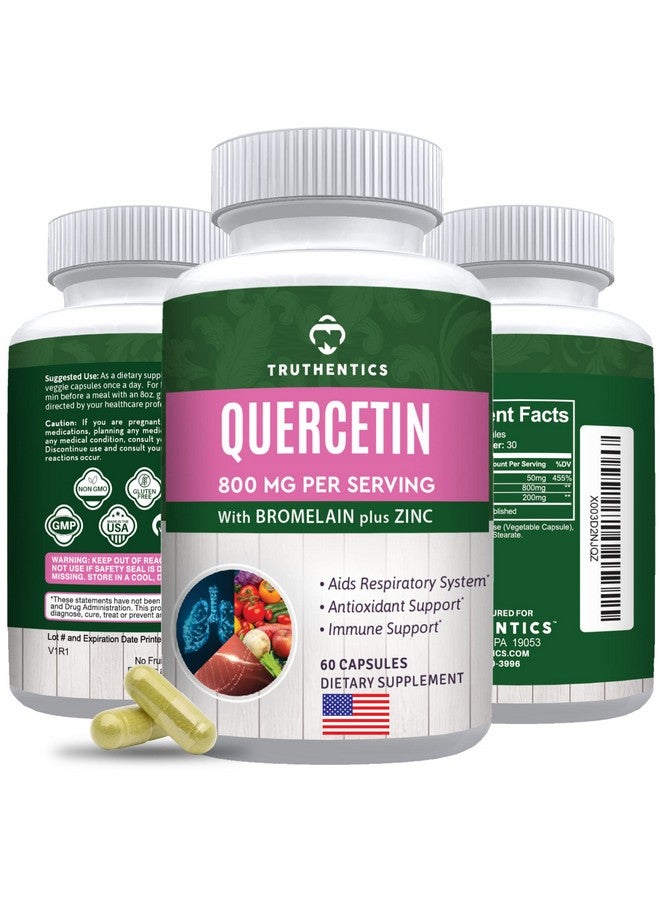 Quercetin With Bromelain And Zinc Powerful Quercetin 800Mg Premium Zinc Quercetin Supplement For Immune And Respiratory Support Vegan Non Gmo 60 Capsules