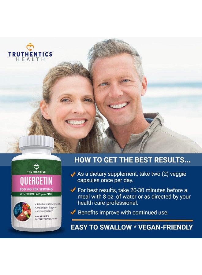 Quercetin With Bromelain And Zinc Powerful Quercetin 800Mg Premium Zinc Quercetin Supplement For Immune And Respiratory Support Vegan Non Gmo 60 Capsules