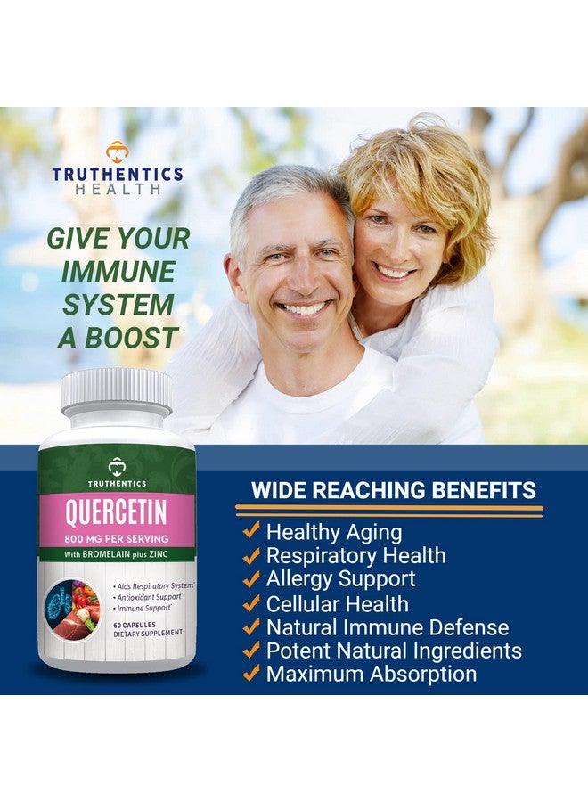 Quercetin With Bromelain And Zinc Powerful Quercetin 800Mg Premium Zinc Quercetin Supplement For Immune And Respiratory Support Vegan Non Gmo 60 Capsules