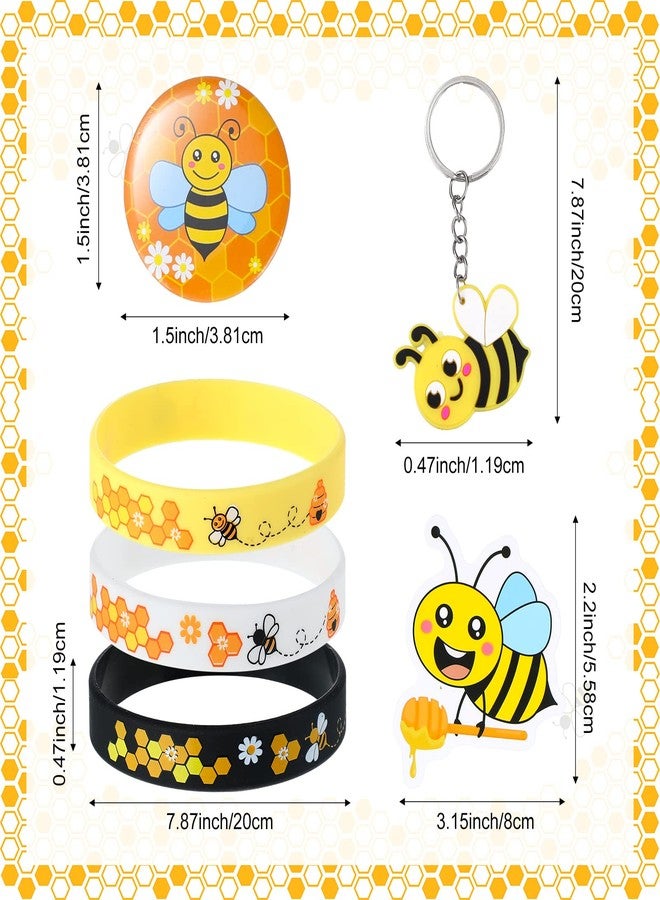 Capoda 110 Pcs Bee Theme Party Favors Bee Classroom Decorations Color Toy Tumbler Wobbler Yellow Wristband Keychain Button Pin Honey Stickers Gift Bag for Class Reward Gift Prizes Party Supplies - Image 2