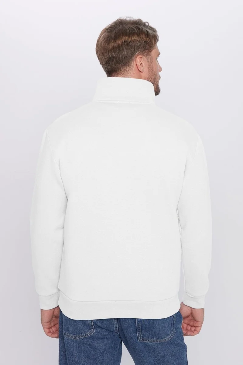 تودورس Unisex Relax Fit Comfortable Cut 100% Cotton Half Zipper White Stand Collar Sweatshirt