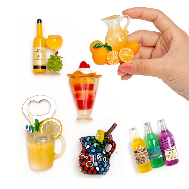 DANVON 6Pack Fruit Juice Fridge Magnets 3D Resin Magnet Refrigerator Stickers Champagne Bottle Opener Juice Cup Wine Glass for Refrigerators Whiteboards Maps and Other Magnetic Items