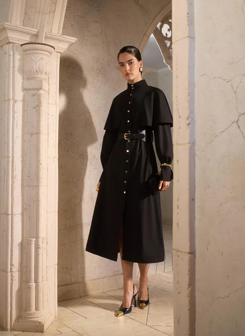 Lichi  Midi dress with metallic fittings and wide eco leather belt for Women | Best Price UAE