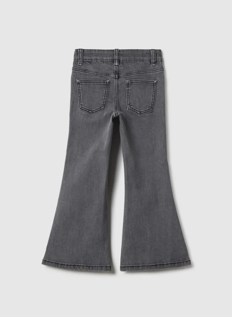 Ovs Ovs Grey Cotton Blend Flare Jeans For Girls With Minnie Prints