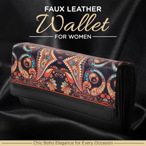 DOSYSO Wallet for Women Girls Stylish Latest Printed Faux Leather with Phone Space Coin Compartment Mobile Storage 4 Card Slots Holder Cash Zip Pockets Hand Clutch for Daily Use Ladies Long Purse (Black) - Image 2