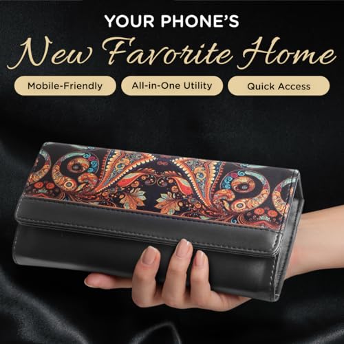 DOSYSO Wallet for Women Girls Stylish Latest Printed Faux Leather with Phone Space Coin Compartment Mobile Storage 4 Card Slots Holder Cash Zip Pockets Hand Clutch for Daily Use Ladies Long Purse (Black) - Image 5
