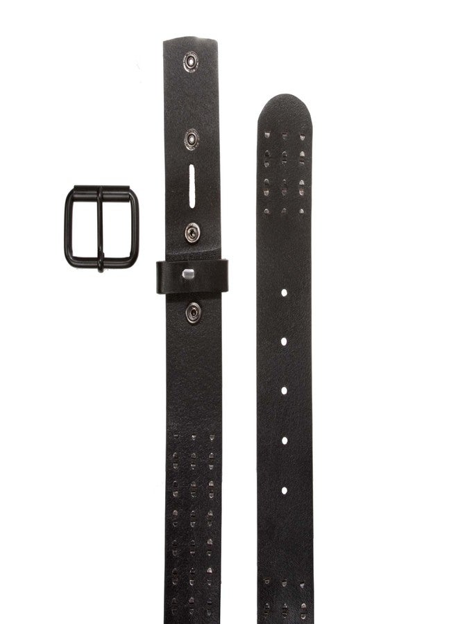 Beltiscool 1 1/2" Snap On Three Row Punk Rock Star Metal Studded Cowhide Leather Belt, Black/Black | 44" - Image 5
