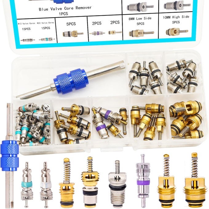 60Pcs Air Conditioner Valve Core Accessories With Remover Tool Kit For R12 R134A
