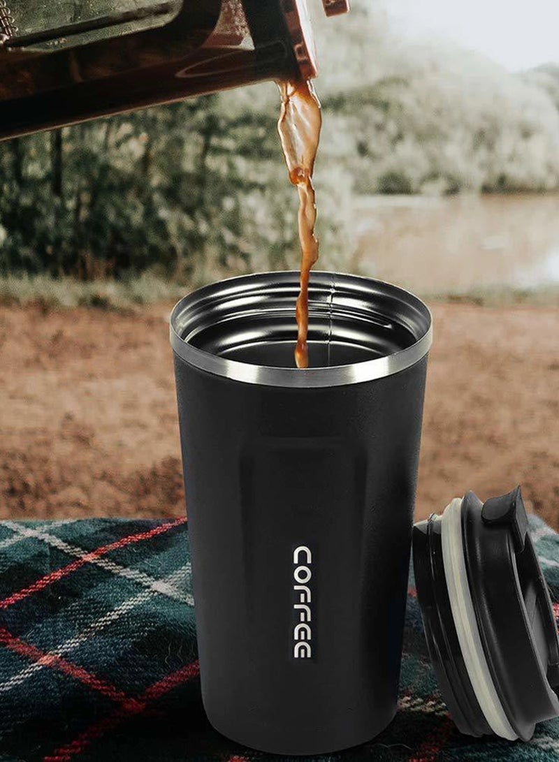 كوب قهوة للسفر معزول سعة 510 مل، كوب حراري من الفولاذ المقاوم للصدأ بجدار مزدوج وتفريغ الهواء، غطاء قلاب مقاوم للتسرب للمشروبات الساخنة والباردة، أسود - Image 4
