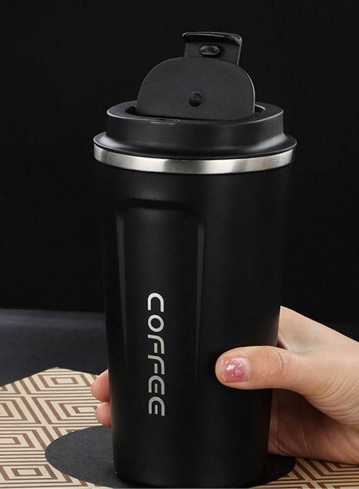 كوب قهوة للسفر معزول سعة 510 مل، كوب حراري من الفولاذ المقاوم للصدأ بجدار مزدوج وتفريغ الهواء، غطاء قلاب مقاوم للتسرب للمشروبات الساخنة والباردة، أسود - Image 5