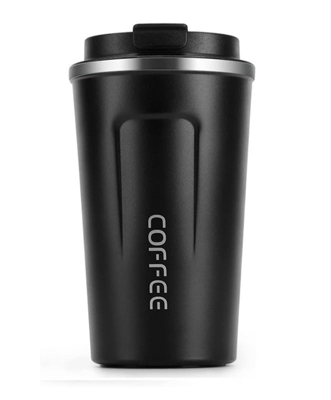 كوب قهوة للسفر معزول سعة 510 مل، كوب حراري من الفولاذ المقاوم للصدأ بجدار مزدوج وتفريغ الهواء، غطاء قلاب مقاوم للتسرب للمشروبات الساخنة والباردة، أسود - Image 1