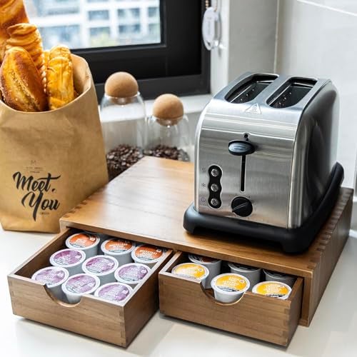 FLYIEE Wooden K Cup Organizer Coffee Pod Storage Box, Coffee Pods and Tea Organizer Holder, K Pod Drawer Coffee Maker Machine Stand, Organizador De Cafe, Kcup Drawer Organizer Under Brewer, 30 Pod Capacity - Image 4